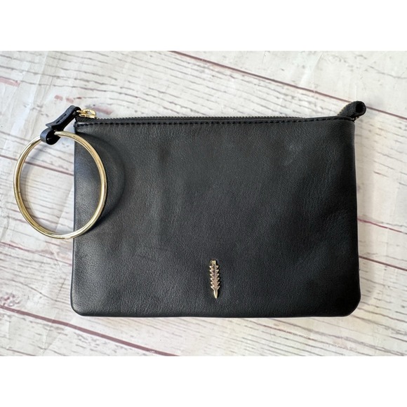 Thacker Handbags - Thacker New York Genuine Leather Clutch Purse Black & Gold Wristlet Zip Closer